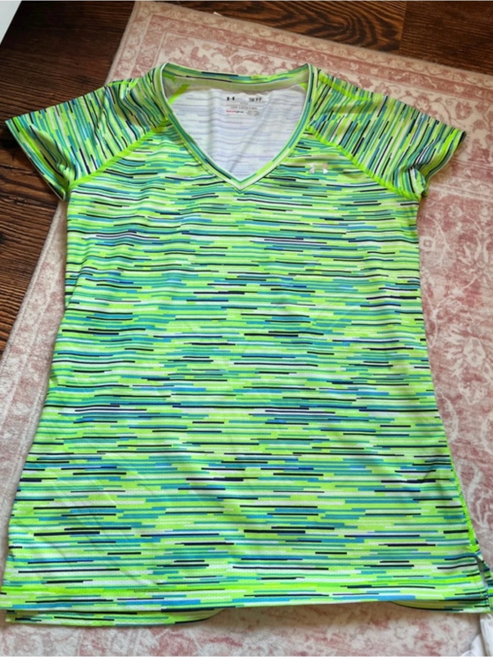 Under Armour Neon Green Striped V-Neck Performance Tee